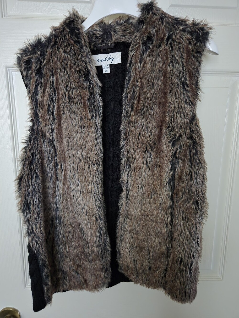Sebby Brown Faux Fur Open-Front Vest